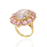 18KT Yellow Gold Kunzite, Pink Sapphire, and Diamond Cocktail Ring