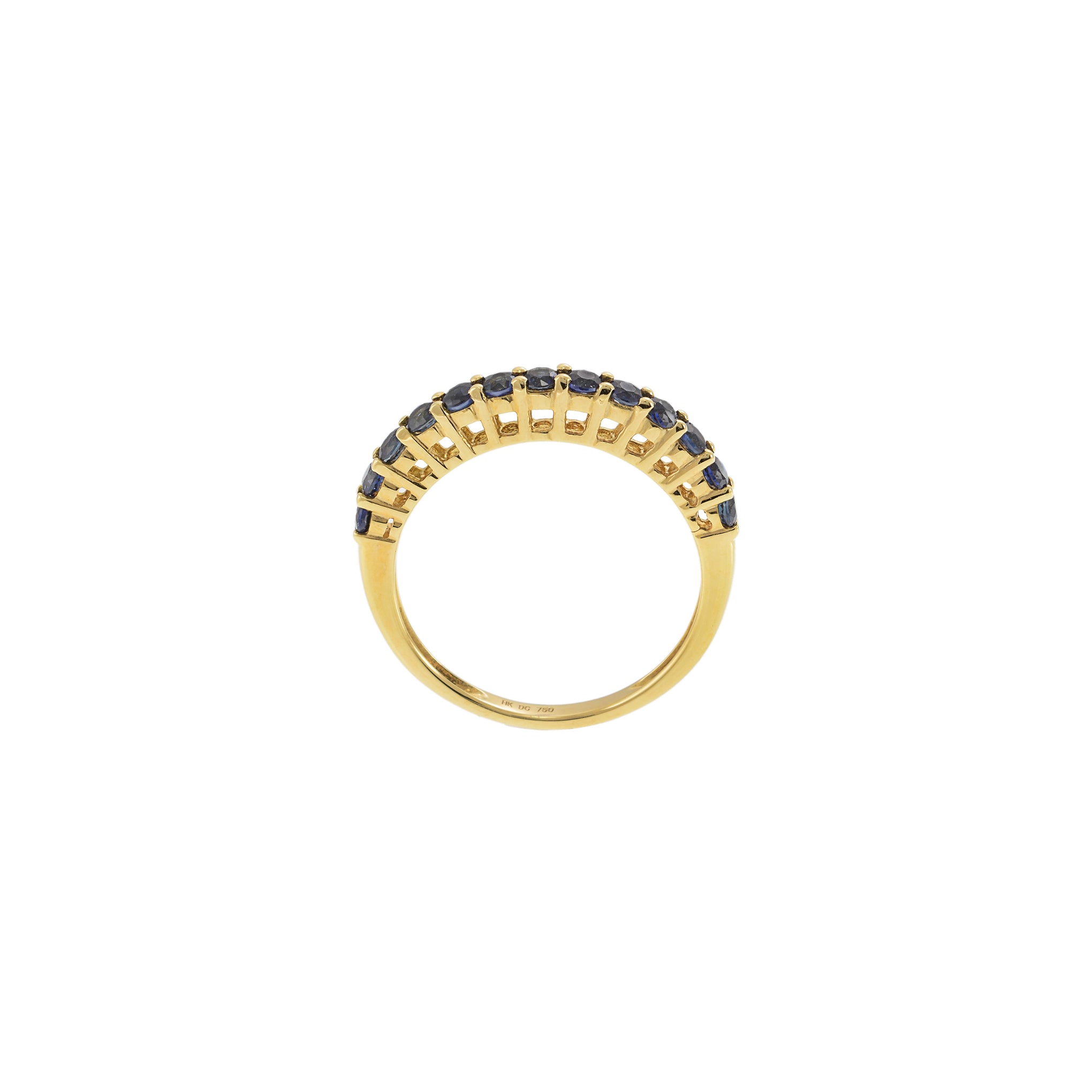 18KT Yellow Gold Ring with Round Cut Blue Sapphires