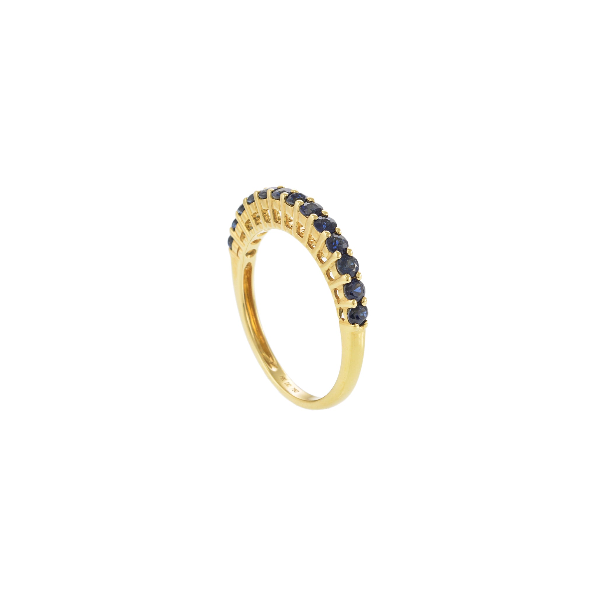 18KT Yellow Gold Ring with Round Cut Blue Sapphires