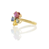 18KT Yellow Gold Multi-Color Pear-Cut Sapphire and Diamond Flower Ring