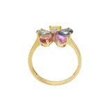 18KT Yellow Gold Multi-Color Pear-Cut Sapphire and Diamond Flower Ring