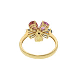 18KT Yellow Gold Multi-Color Pear-Cut Sapphire and Diamond Flower Ring