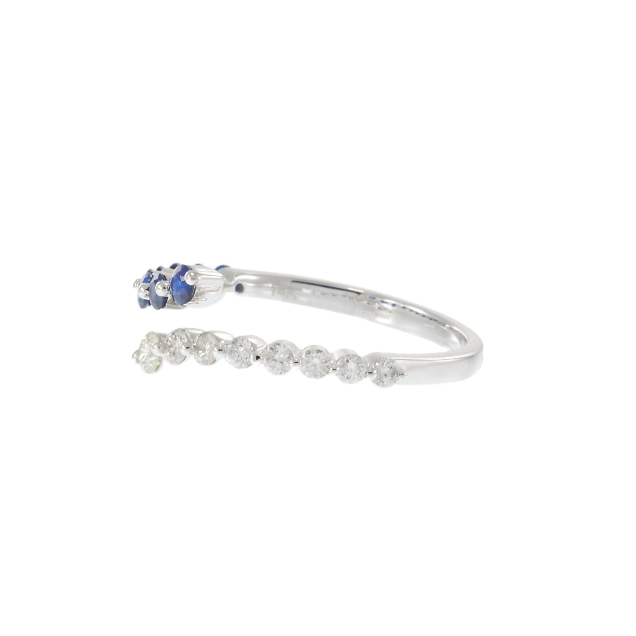 14KT White Gold Diamond and Sapphire Finger Wrap Ring
