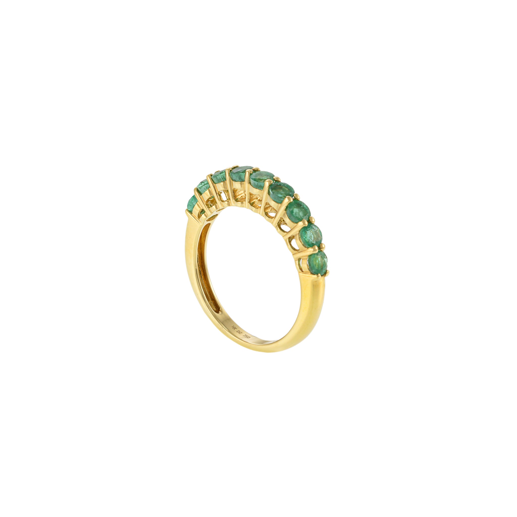 18KT Yellow Gold Ring With Round Cut Emeralds