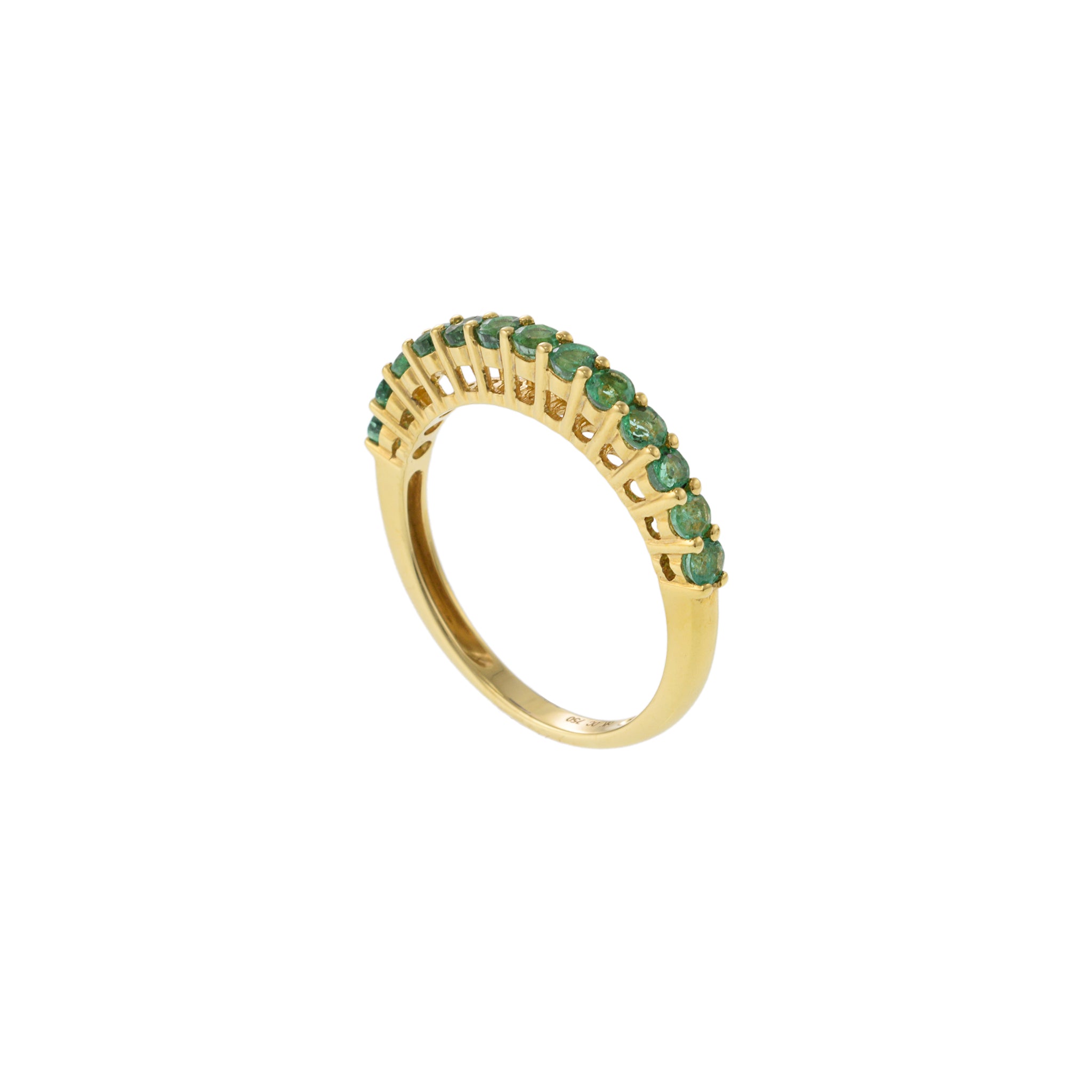 18KT Yellow Gold Round Cut Emerald Band