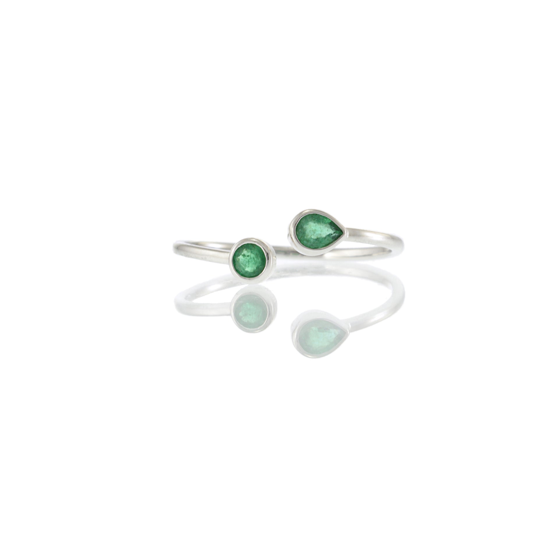 18KT White Gold Bezel Set Pear and Round Cut Emerald Wrap Ring