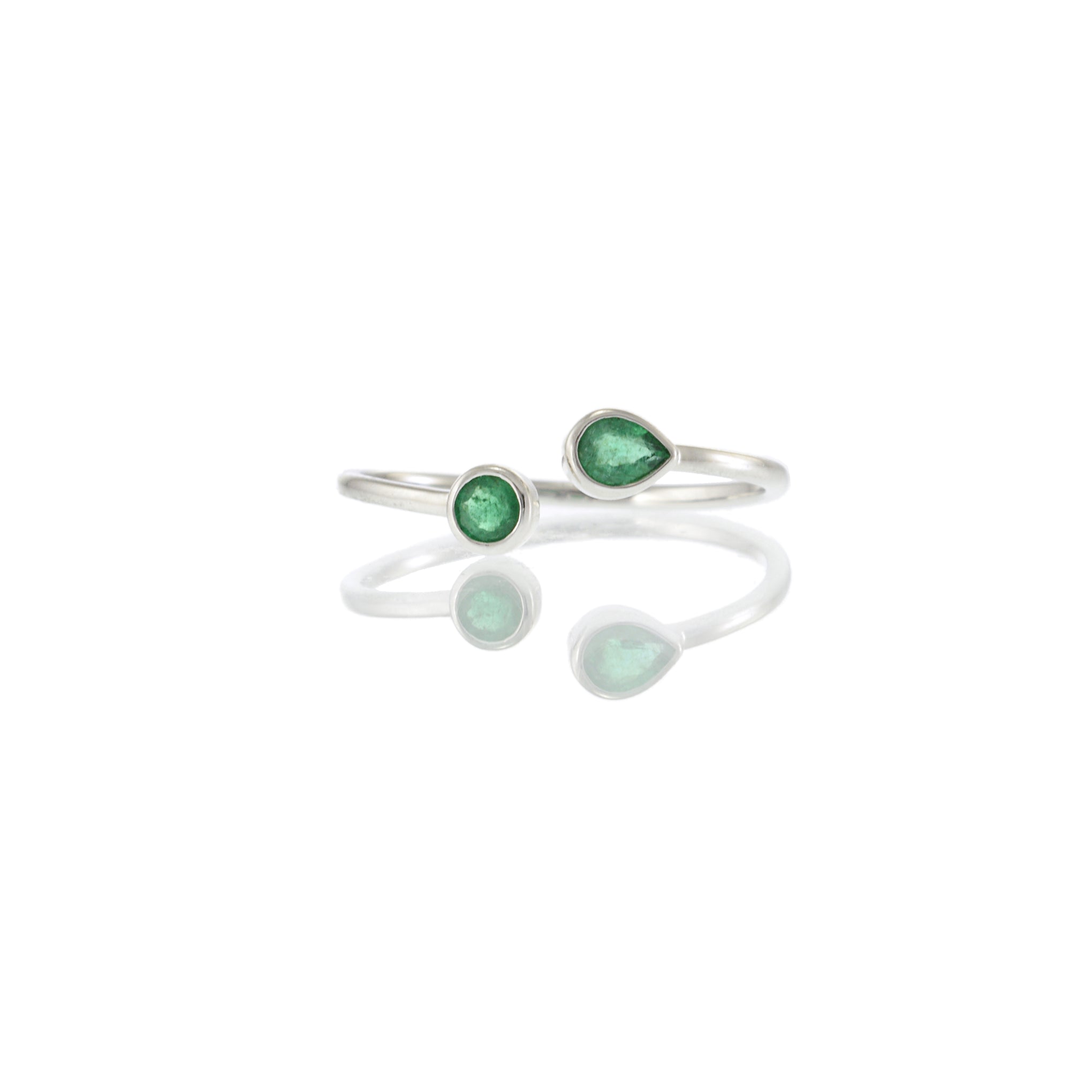 18KT White Gold Bezel Set Pear and Round Cut Emerald Wrap Ring