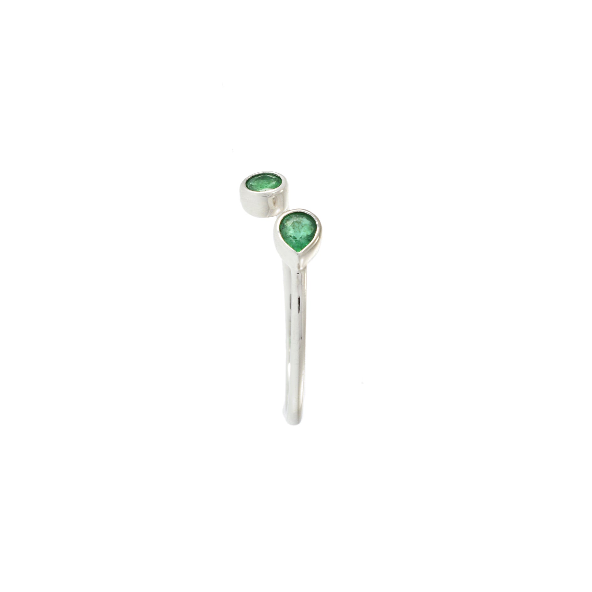 18KT White Gold Bezel Set Pear and Round Cut Emerald Wrap Ring