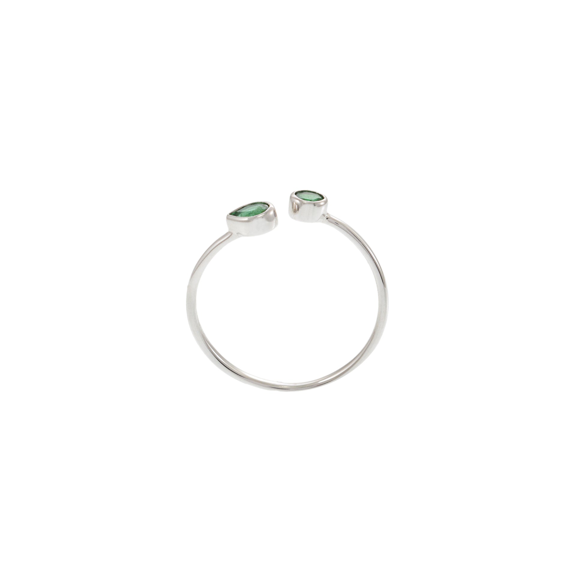 18KT White Gold Bezel Set Pear and Round Cut Emerald Wrap Ring