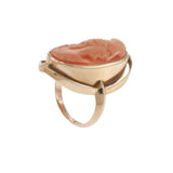 14KT Yellow Gold Oval Carved Coral Cameo Ring with Open Oval Frame