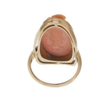 14KT Yellow Gold Oval Carved Coral Cameo Ring with Open Oval Frame
