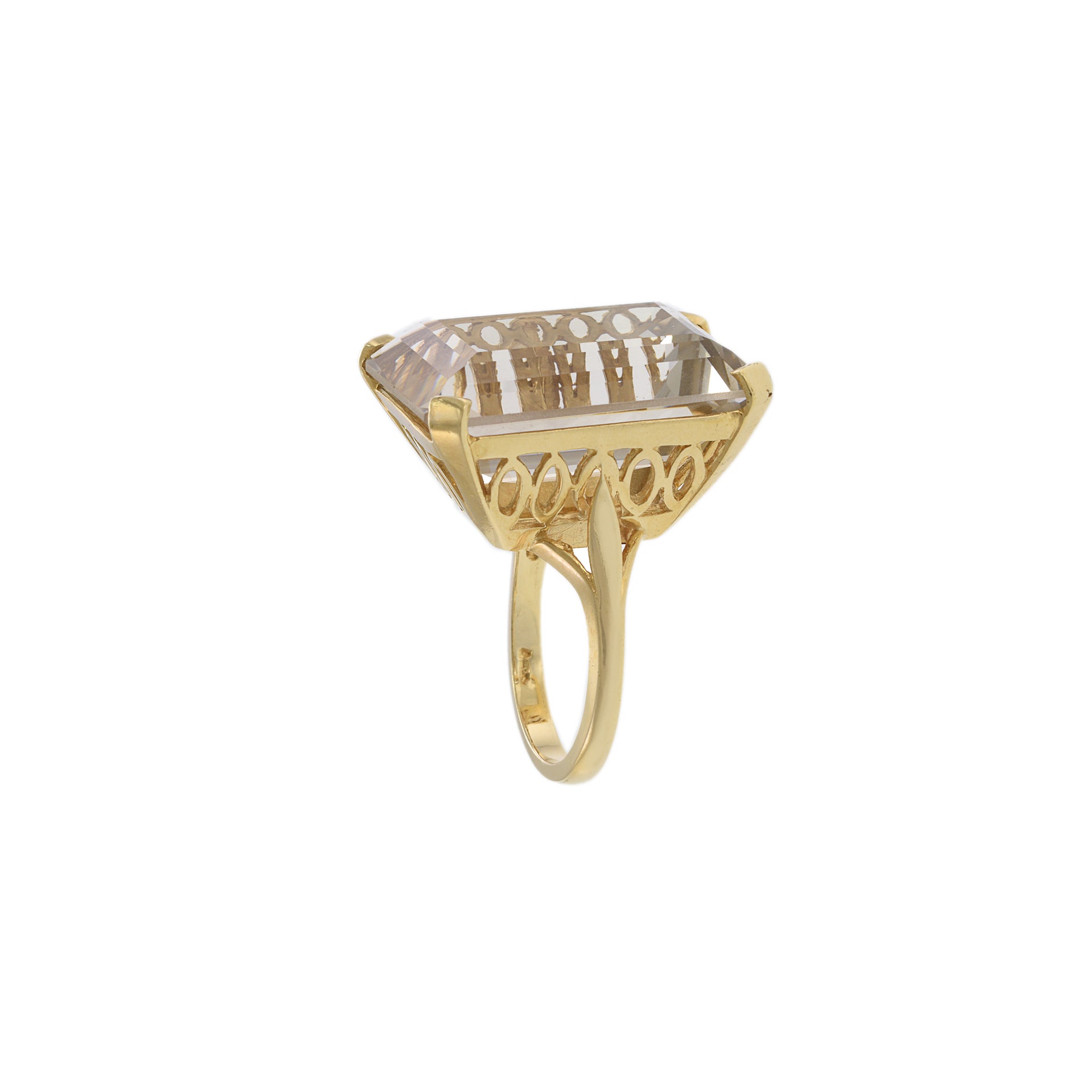 14KT Yellow Gold Retro Era Smoky Topaz Cocktail Ring