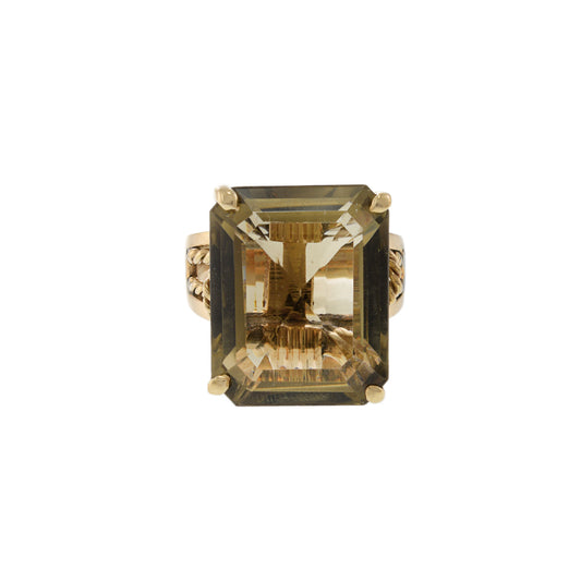 14KT Yellow Gold Rectangular-Cut Smokey Topaz Cocktail Ring