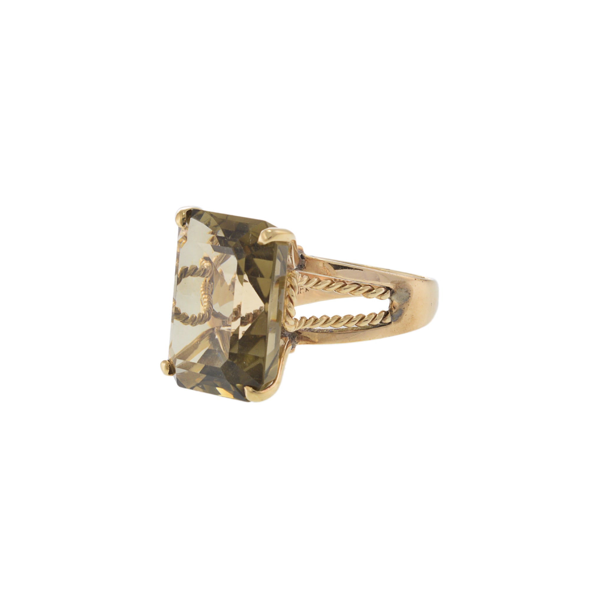 14KT Yellow Gold Rectangular-Cut Smokey Topaz Cocktail Ring