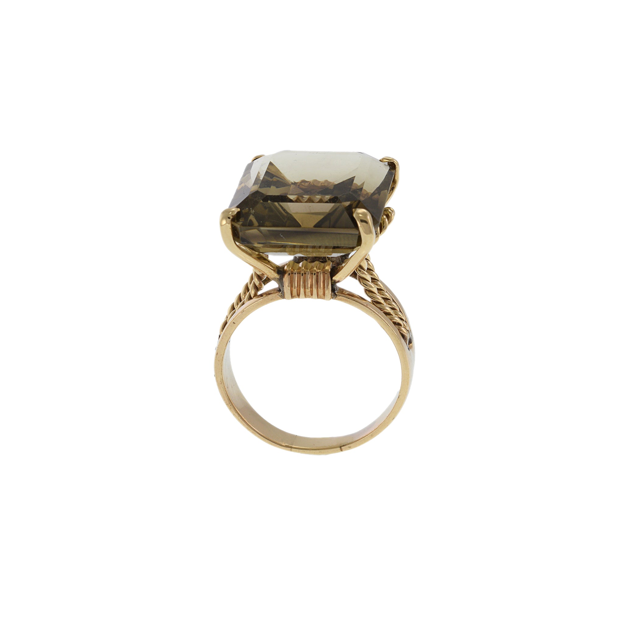 14KT Yellow Gold Rectangular-Cut Smokey Topaz Cocktail Ring