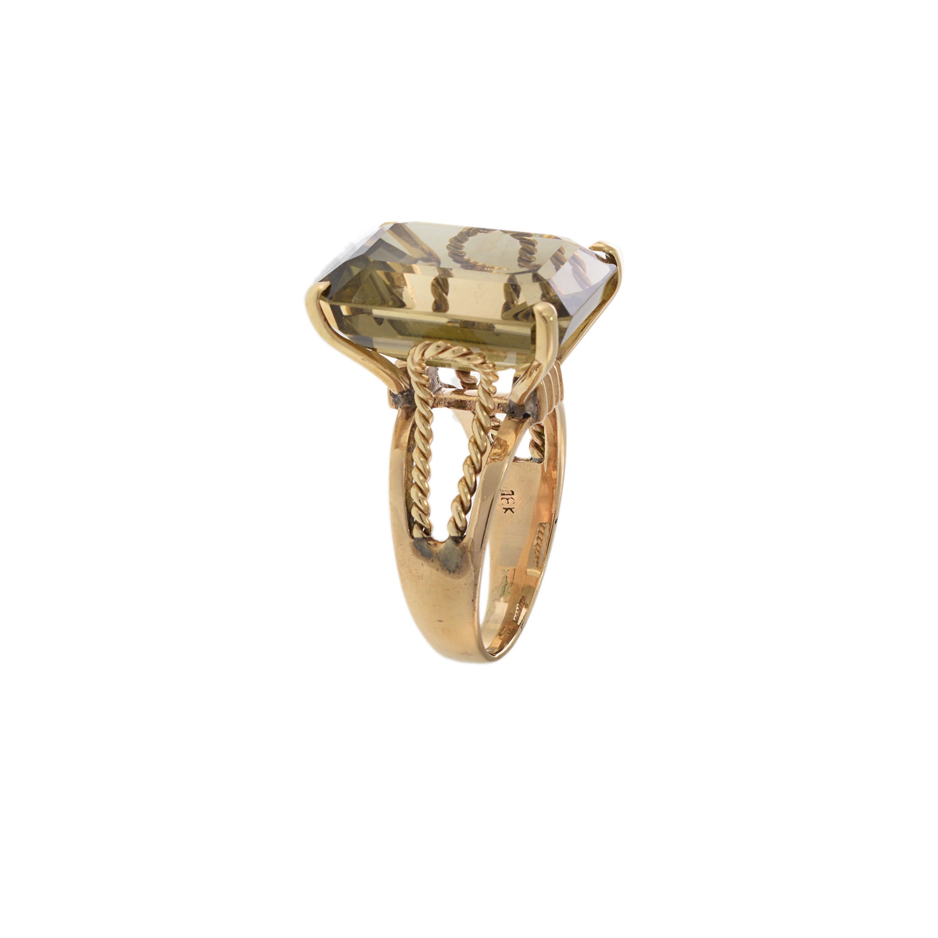 14KT Yellow Gold Rectangular-Cut Smokey Topaz Cocktail Ring