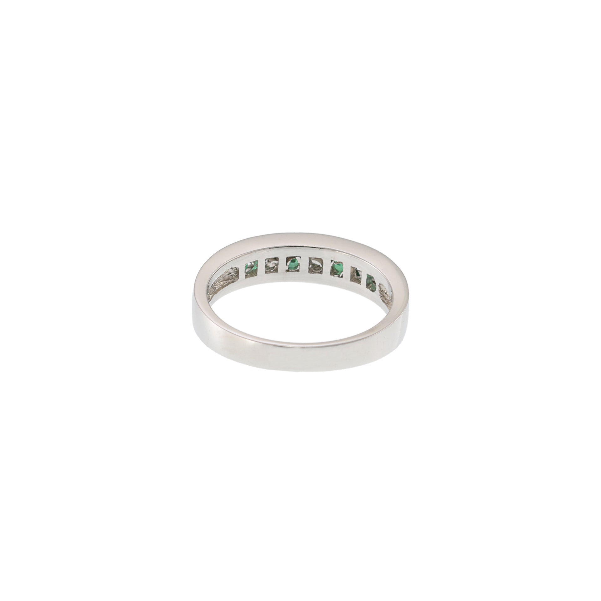 14KT White Gold Round Cut Diamond and Emerald Channel Set Ring