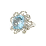 18KT White Gold 18.33CT Blue Topaz and Diamond Floral Statement Ring