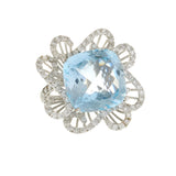 18KT White Gold 18.33CT Blue Topaz and Diamond Floral Statement Ring
