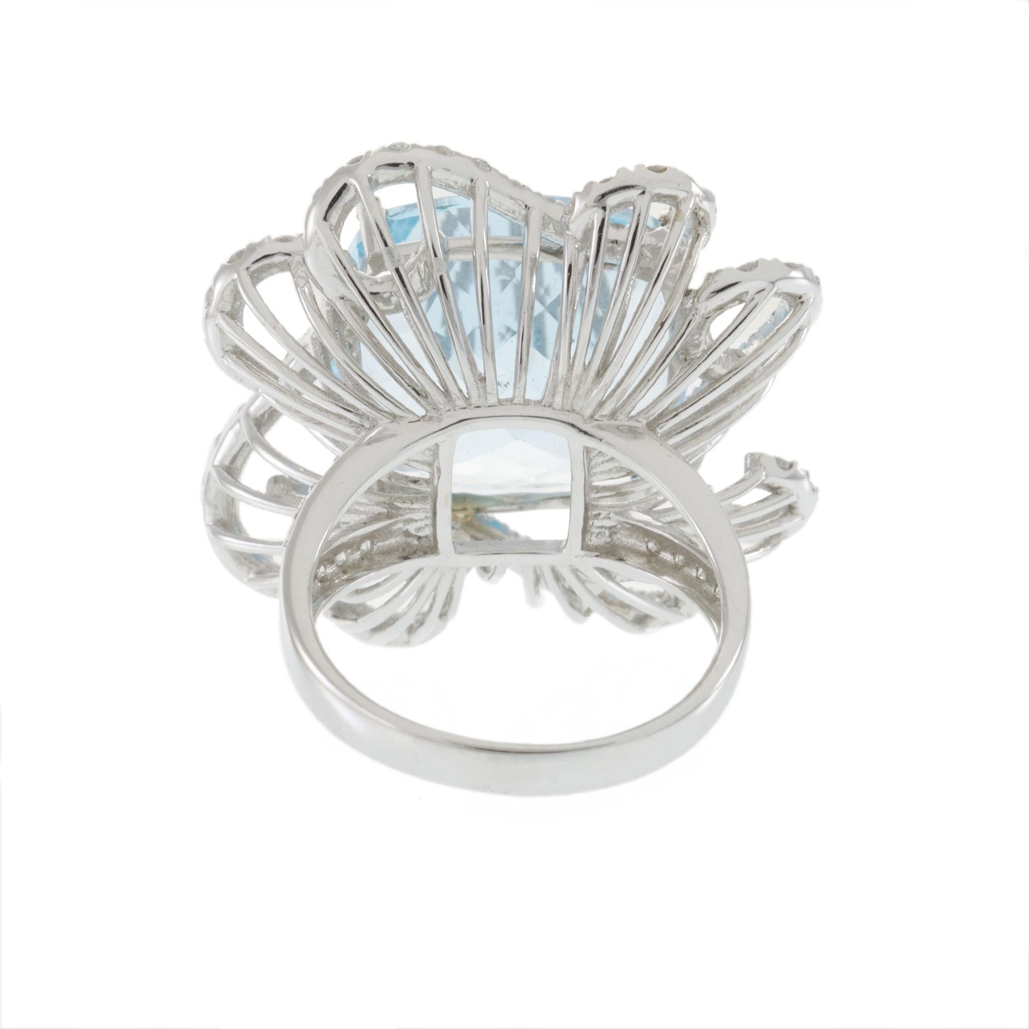 18KT White Gold 18.33CT Blue Topaz and Diamond Floral Statement Ring