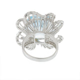 18KT White Gold 18.33CT Blue Topaz and Diamond Floral Statement Ring