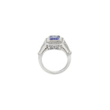 18KT White Gold Art Deco Style Emerald Tanzanite And Diamond Ring