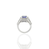 18KT White Gold Art Deco Style Emerald Tanzanite And Diamond Ring