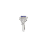 18KT White Gold Art Deco Style Emerald Tanzanite And Diamond Ring