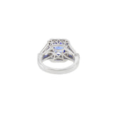 18KT White Gold Art Deco Style Emerald Tanzanite And Diamond Ring