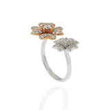 14KT White and Rose Gold Double Flower Diamond Ring