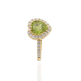 14KT Yellow Gold Heart Shaped Peridot and Diamond Ring