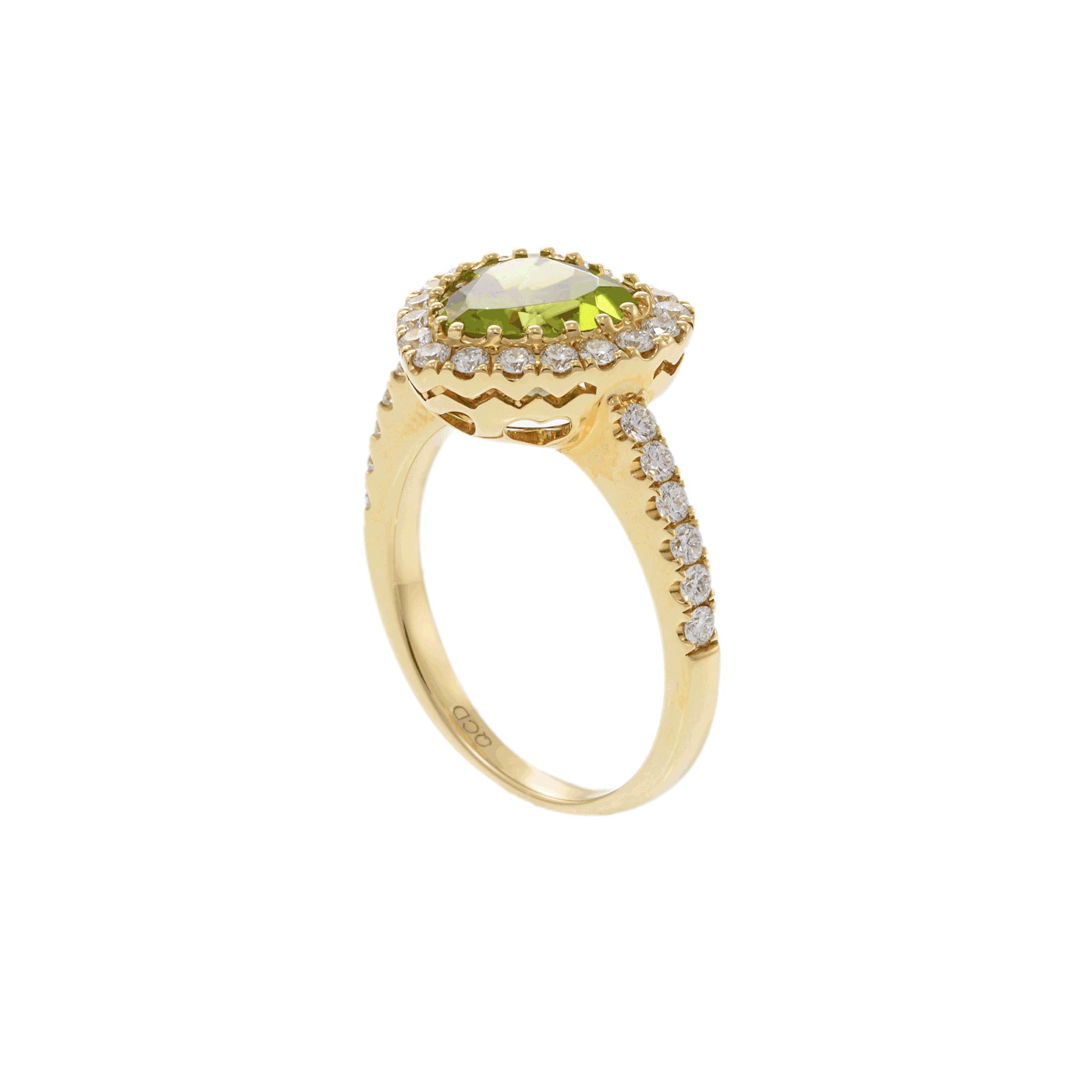 14KT Yellow Gold Heart Shaped Peridot and Diamond Ring