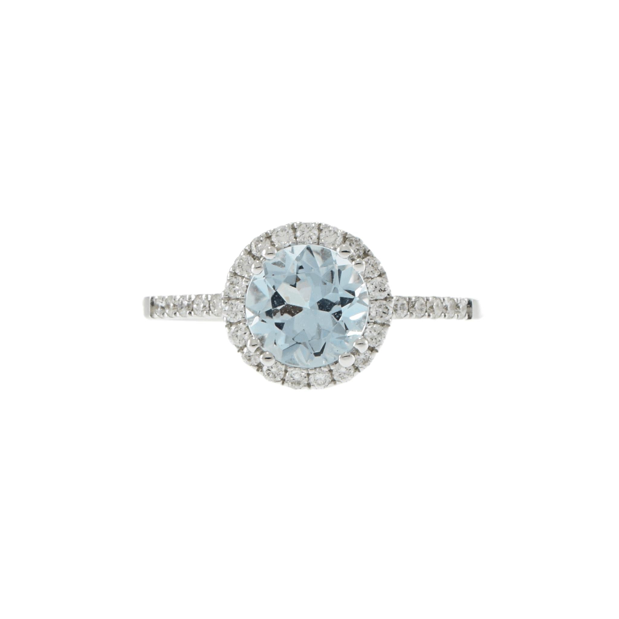 14KT White Gold Aquamarine and Diamond Ring