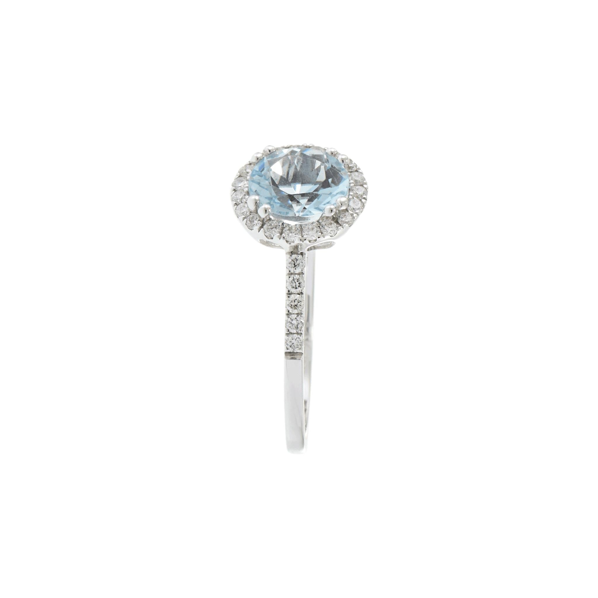 14KT White Gold Aquamarine and Diamond Ring