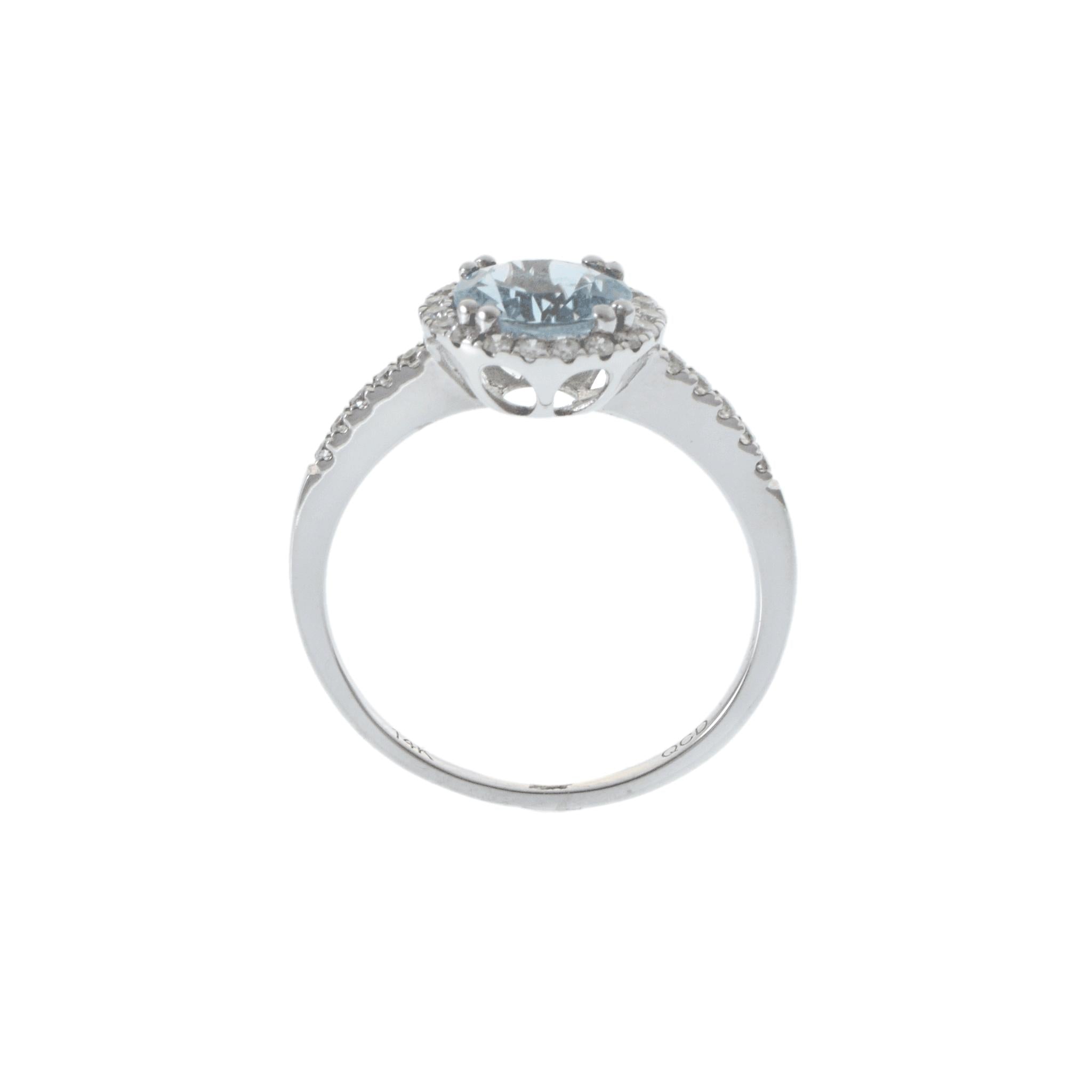 14KT White Gold Aquamarine and Diamond Ring