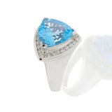 14KT White Gold Trillion Cut 6.15CT Blue Topaz and Diamond Halo Ring
