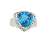 14KT White Gold Trillion Cut 6.15CT Blue Topaz and Diamond Halo Ring