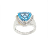 14KT White Gold Trillion Cut 6.15CT Blue Topaz and Diamond Halo Ring