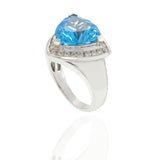 14KT White Gold Trillion Cut 6.15CT Blue Topaz and Diamond Halo Ring