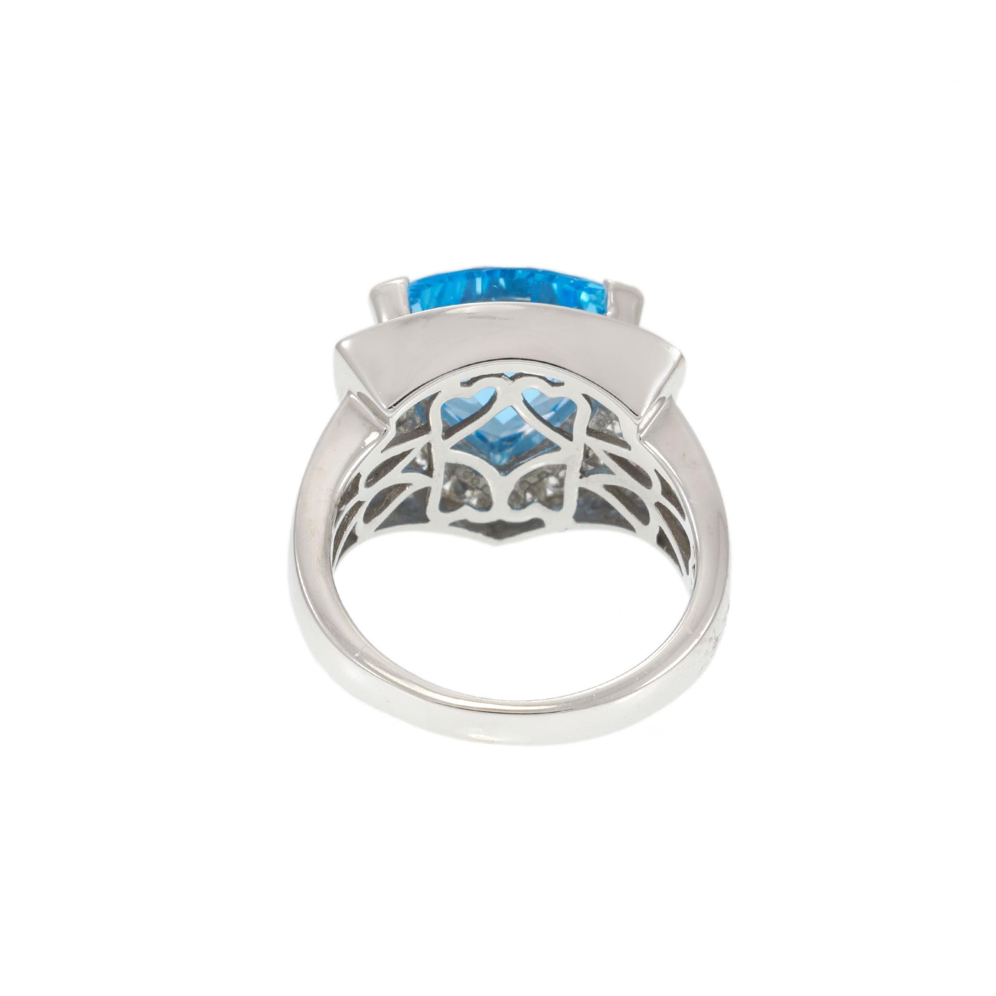 14KT White Gold Trillion Cut 6.15CT Blue Topaz and Diamond Halo Ring