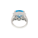 14KT White Gold Trillion Cut 6.15CT Blue Topaz and Diamond Halo Ring