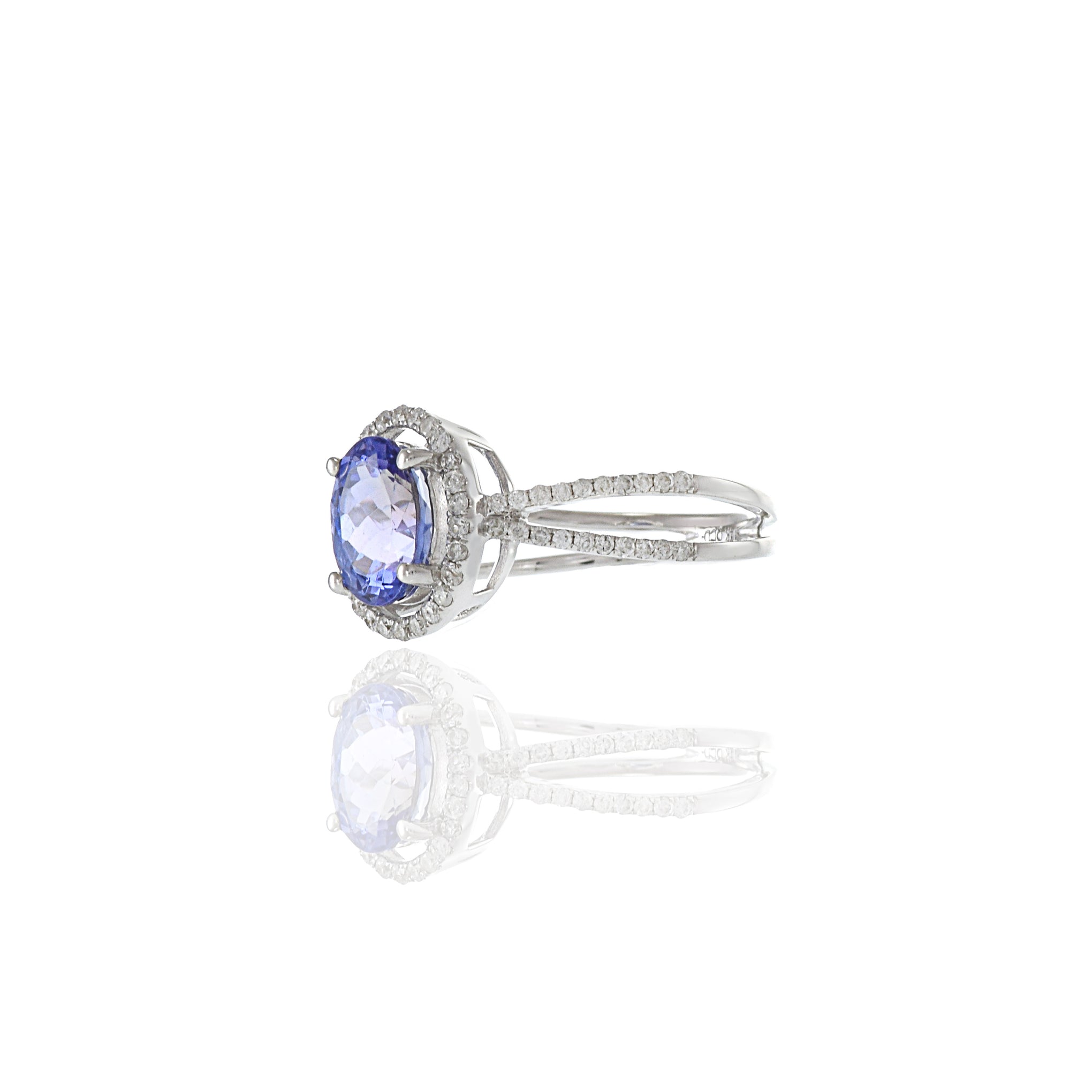 14KT White Gold Oval Cut Tanzanite And Diamond Ring
