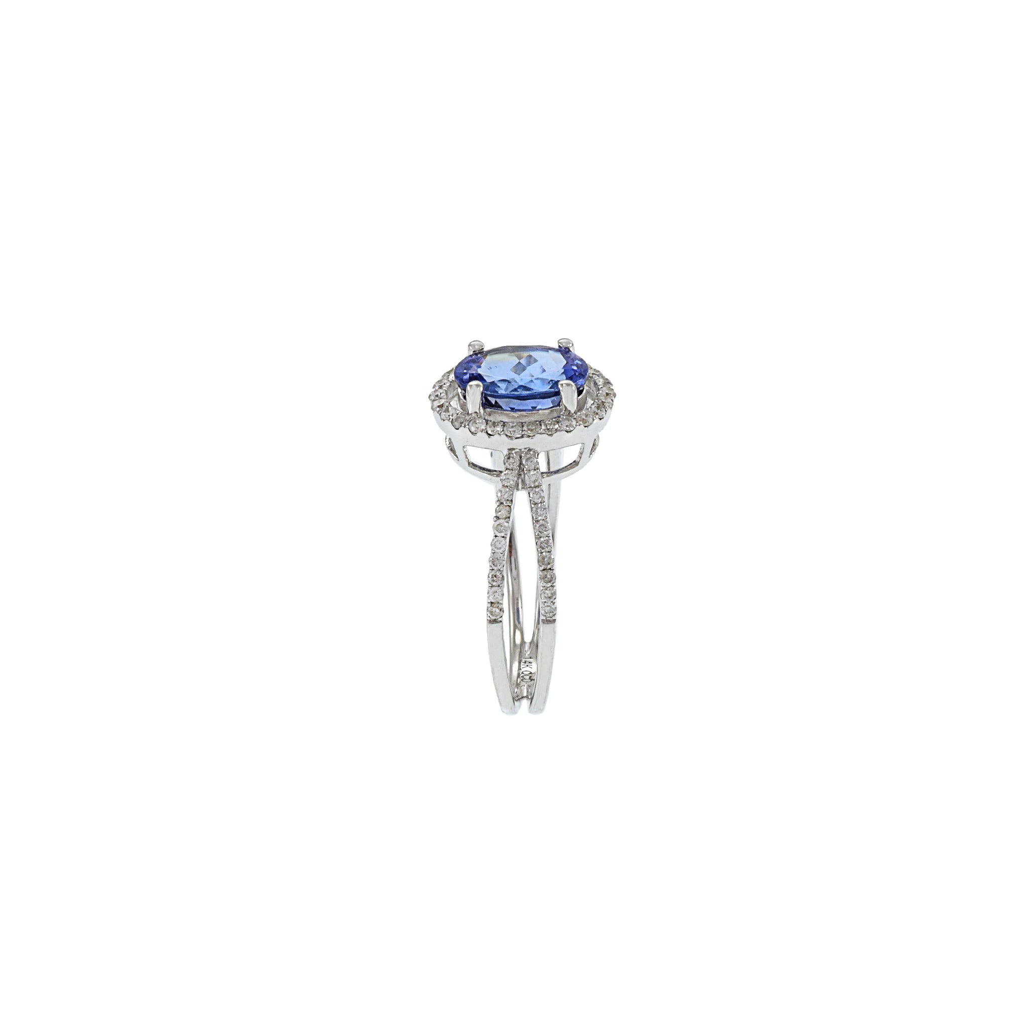 14KT White Gold Oval Cut Tanzanite And Diamond Ring