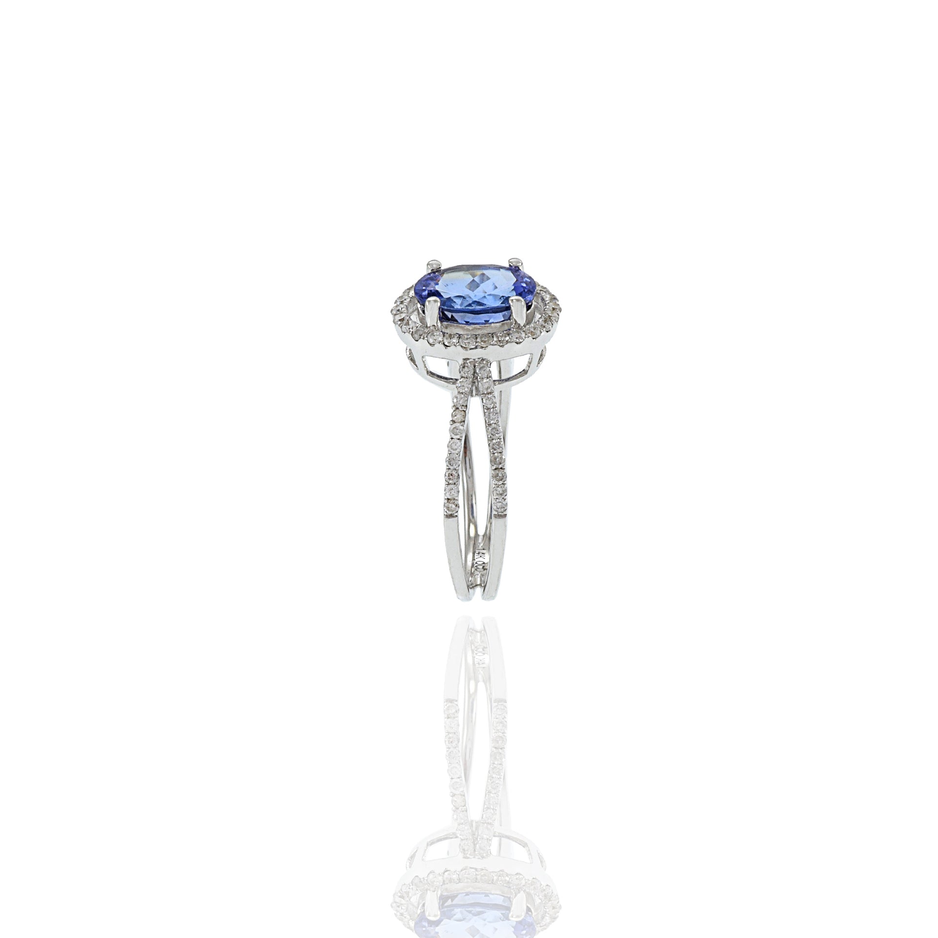 14KT White Gold Oval Cut Tanzanite And Diamond Ring