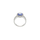 14KT White Gold Cushion Tanzanite And Diamond Ring