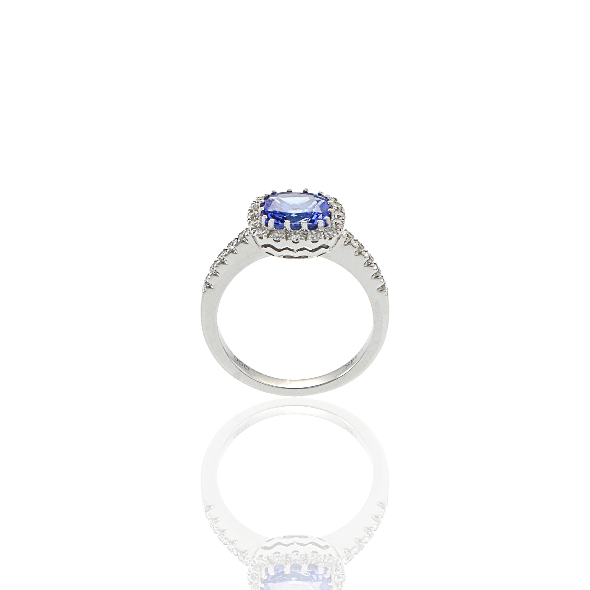 14KT White Gold Cushion Tanzanite And Diamond Ring