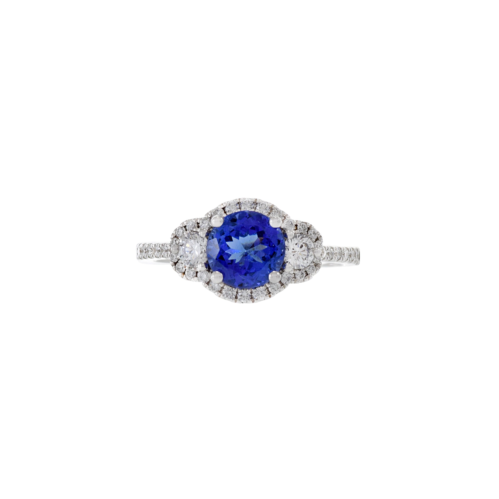 14KT White Gold Brilliant Round Tanzanite And Diamond Ring