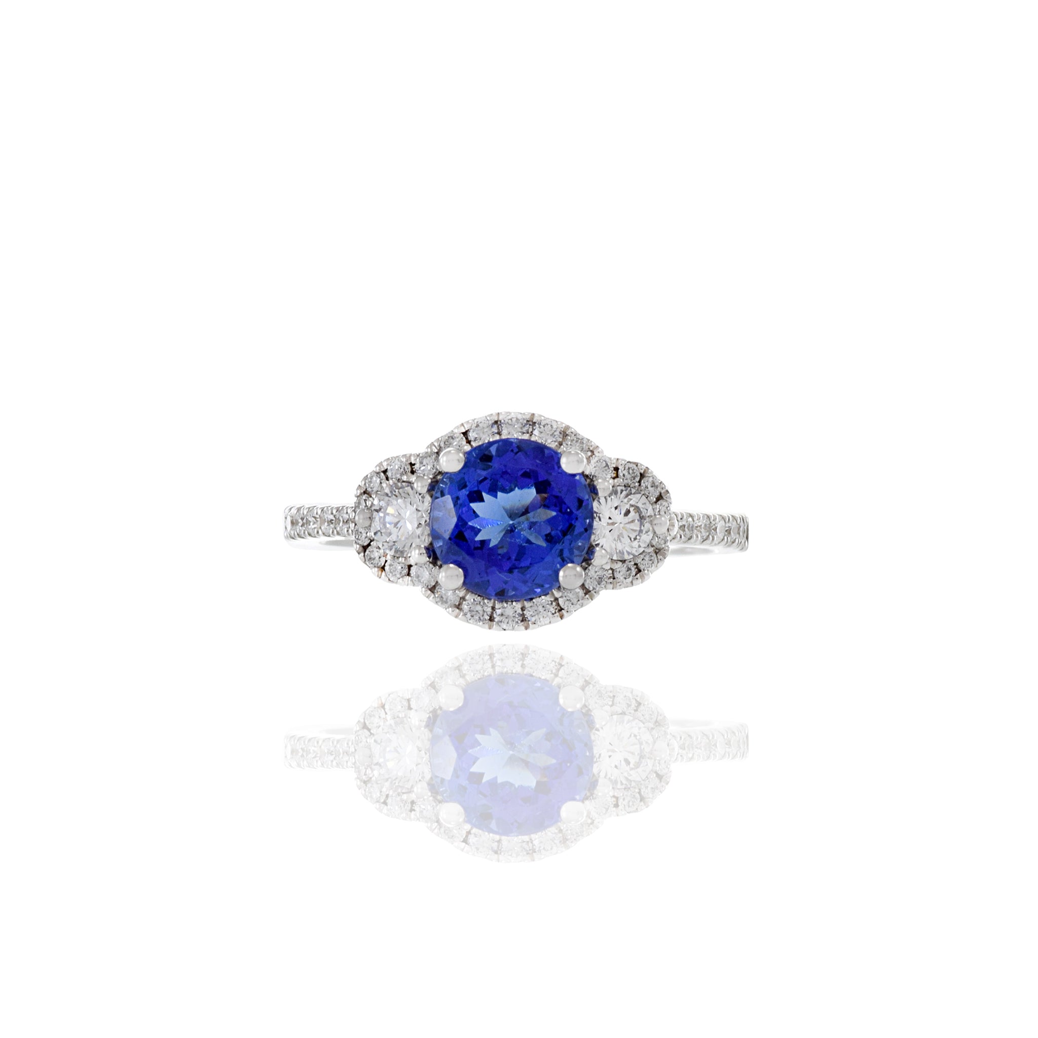 14KT White Gold Brilliant Round Tanzanite And Diamond Ring