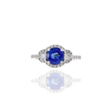 14KT White Gold Brilliant Round Tanzanite And Diamond Ring