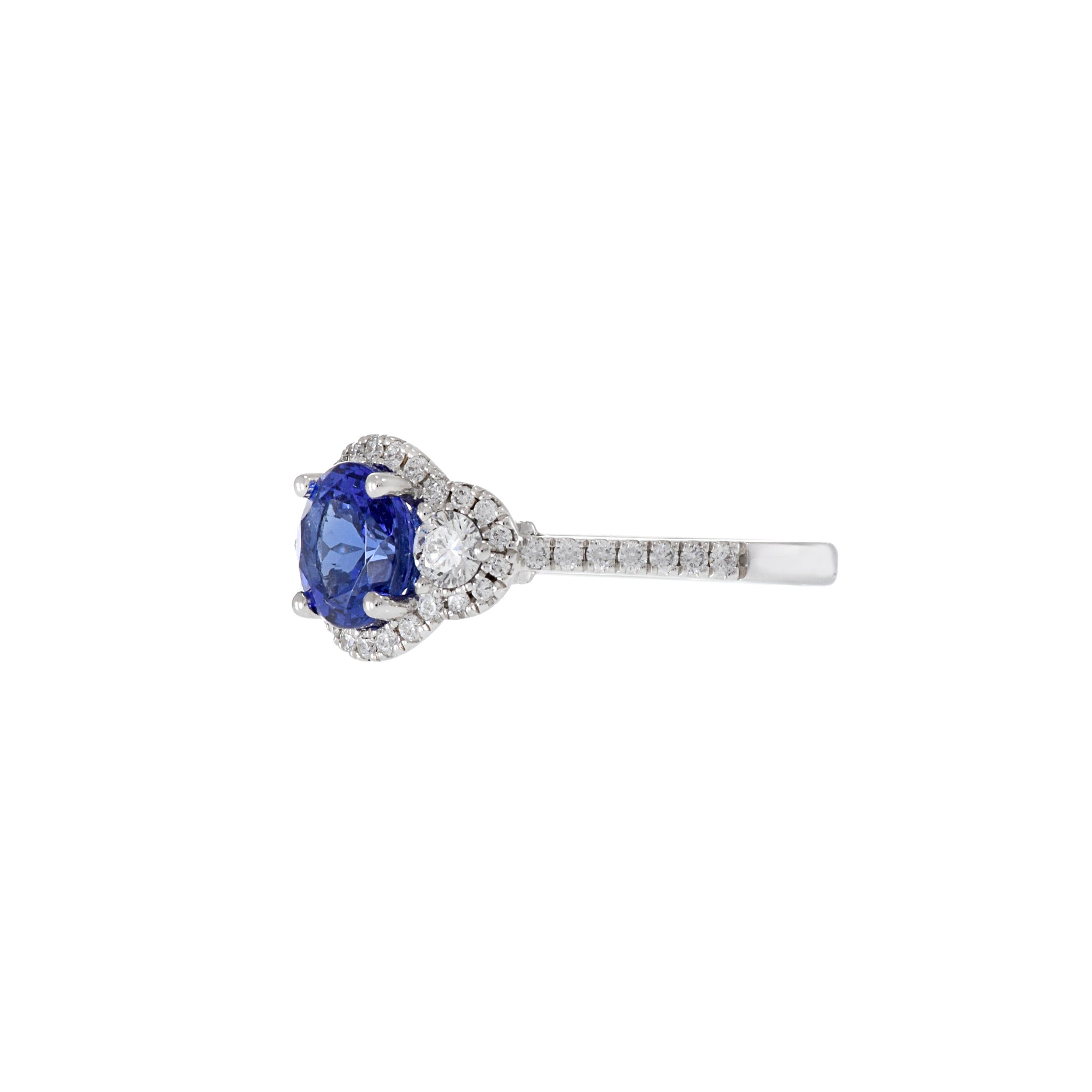 14KT White Gold Brilliant Round Tanzanite And Diamond Ring